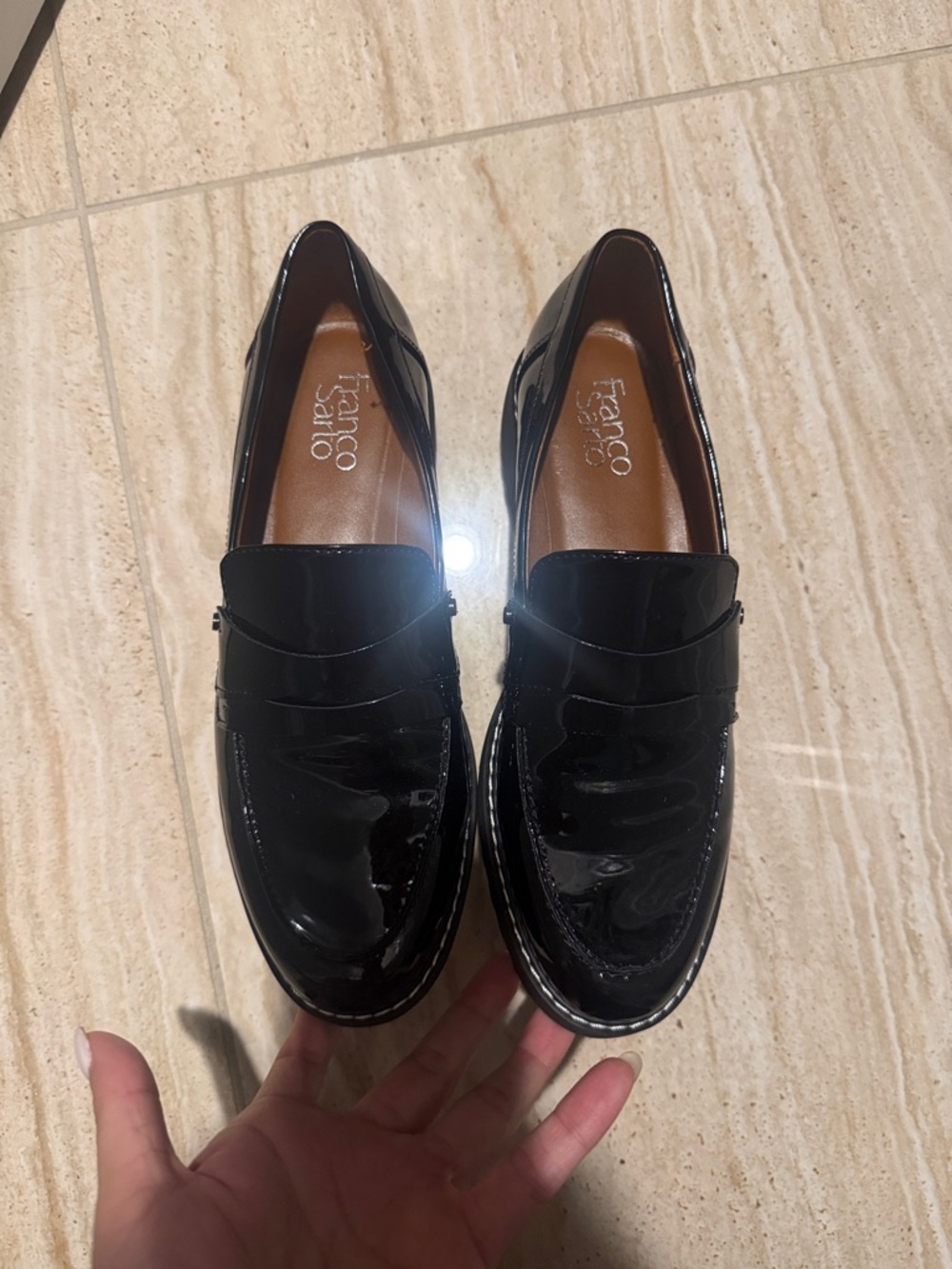 Franco Sarto Shiny Black Patent Penny Loafers